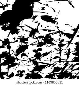 Monochrome Grunge Pattern. Abstract Black and White Texture with Scratched Lines, Spots and Blobs for Print, Card, Banner. Vintage Rough Halftone Background with Different Elements.