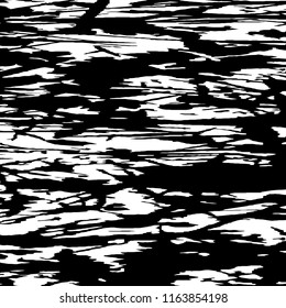Monochrome Grunge Pattern. Abstract Black and White Texture with Scratched Lines, Spots and Blobs for Wallpaper, Print, Card. Trendy Rough Halftone Pattern with Different Elements.