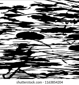 Monochrome Grunge Pattern. Abstract Black and White Texture with Scratched Lines, Spots and Blobs for Banner, Card, Wallpaper. Modern Rough Halftone Background with Different Elements.