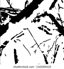 Monochrome Grunge Pattern. Abstract Black and White Texture with Scratched Lines, Spots and Blobs for Banner, Card, Wallpaper. Vintage Rough Halftone Background with Different Elements.