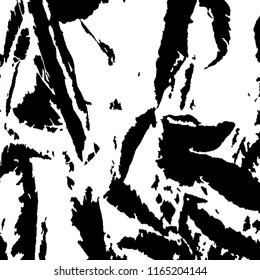 Monochrome Grunge Pattern. Abstract Black and White Texture with Scratched Lines, Spots and Blobs for Print, Card, Banner. Trendy Rough Halftone Pattern with Different Elements.