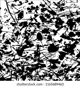 Monochrome Grunge Pattern. Abstract Black and White Texture with Scratched Lines, Spots and Blobs for Web Applications, Wallpaper, Print. Retro Rough Halftone Pattern with Different Elements.