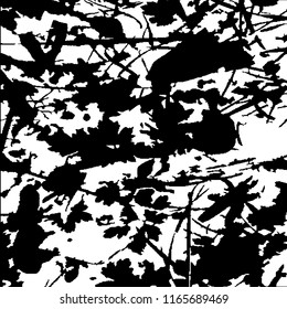 Monochrome Grunge Pattern. Abstract Black and White Texture with Scratched Lines, Spots and Blobs for Print, Card, Banner. Modern Rough Halftone Background with Different Elements.