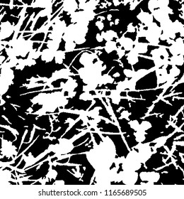 Monochrome Grunge Pattern. Abstract Black and White Texture with Scratched Lines, Spots and Blobs for Banner, Card, Wallpaper. Trendy Rough Halftone Pattern with Different Elements.