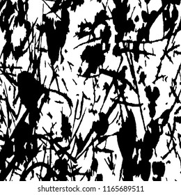 Monochrome Grunge Pattern. Abstract Black and White Texture with Scratched Lines, Spots and Blobs for Web Applications, Wallpaper, Print. Modern Rough Halftone Background with Different Elements.