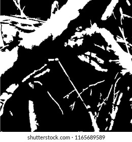 Monochrome Grunge Pattern. Abstract Black and White Texture with Scratched Lines, Spots and Blobs for Web Applications, Wallpaper, Print. Retro Rough Halftone Pattern with Different Elements.