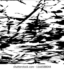 Monochrome Grunge Pattern. Abstract Black and White Texture with Scratched Lines, Spots and Blobs for Banner, Card, Wallpaper. Trendy Rough Halftone Pattern with Different Elements.