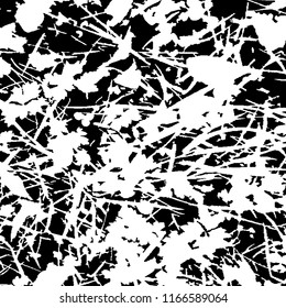 Monochrome Grunge Pattern. Abstract Black and White Texture with Scratched Lines, Spots and Blobs for Wallpaper, Print, Card. Trendy Rough Halftone Pattern with Different Elements.