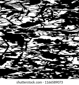 Monochrome Grunge Pattern. Abstract Black and White Texture with Scratched Lines, Spots and Blobs for Banner, Card, Wallpaper. Vintage Rough Halftone Pattern with Different Elements.