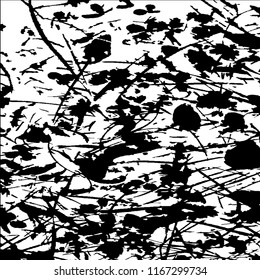 Monochrome Grunge Pattern. Abstract Black and White Texture with Scratched Lines, Spots and Blobs for Web Applications, Wallpaper, Print. Retro Rough Halftone Background with Different Elements.