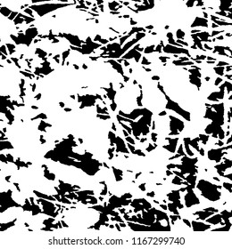 Monochrome Grunge Pattern. Abstract Black and White Texture with Scratched Lines, Spots and Blobs for Banner, Card, Wallpaper. Vintage Rough Halftone Background with Different Elements.