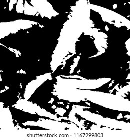 Monochrome Grunge Pattern. Abstract Black and White Texture with Scratched Lines, Spots and Blobs for Web Applications, Wallpaper, Print. Modern Rough Halftone Background with Different Elements.
