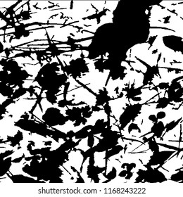 Monochrome Grunge Pattern. Abstract Black and White Texture with Scratched Lines, Spots and Blobs for Web Applications, Banner, Card. Trendy Rough Halftone Background with Different Elements.