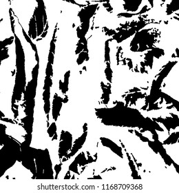 Monochrome Grunge Pattern. Abstract Black and White Texture with Scratched Lines, Spots and Blobs for Wallpaper, Print, Card. Trendy Rough Halftone Background with Different Elements.