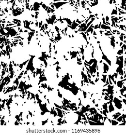 Monochrome Grunge Pattern. Abstract Black and White Texture with Scratched Lines, Spots and Blobs for Card, Print, Mobile Applications. Trendy Rough Halftone Pattern with Different Elements.