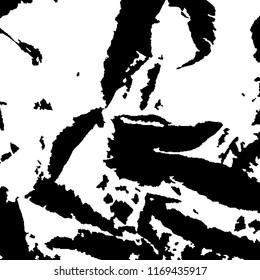 Monochrome Grunge Pattern. Abstract Black and White Texture with Scratched Lines, Spots and Blobs for Print, Card, Banner. Trendy Rough Halftone Pattern with Different Elements.