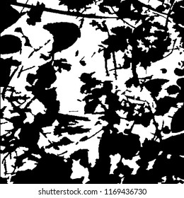 Monochrome Grunge Pattern. Abstract Black and White Texture with Scratched Lines, Spots and Blobs for Wallpaper, Print, Card. Retro Rough Halftone Pattern with Different Elements.