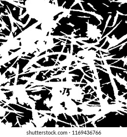 Monochrome Grunge Pattern. Abstract Black and White Texture with Scratched Lines, Spots and Blobs for Card, Print, Mobile Applications. Trendy Rough Halftone Pattern with Different Elements.
