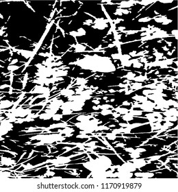Monochrome Grunge Pattern. Abstract Black and White Texture with Scratched Lines, Spots and Blobs for Wallpaper, Print, Card. Vintage Rough Halftone Background with Different Elements.