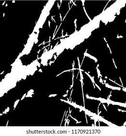 Monochrome Grunge Pattern. Abstract Black and White Texture with Scratched Lines, Spots and Blobs for Print, Card, Banner. Vintage Rough Halftone Pattern with Different Elements.