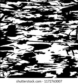 Monochrome Grunge Pattern. Abstract Black and White Texture with Scratched Lines, Spots and Blobs for Wallpaper, Print, Card. Retro Rough Halftone Background with Different Elements.
