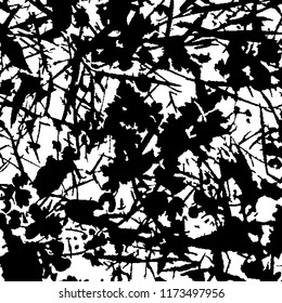 Monochrome Grunge Pattern. Abstract Black and White Texture with Scratched Lines, Spots and Blobs for Web Applications, Banner, Card. Modern Rough Halftone Background with Different Elements.