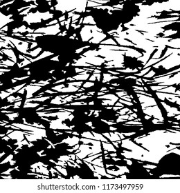 Monochrome Grunge Pattern. Abstract Black and White Texture with Scratched Lines, Spots and Blobs for Web Applications, Banner, Card. Vintage Rough Halftone Background with Different Elements.