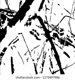 Monochrome Grunge Pattern. Abstract Black and White Texture with Scratched Lines, Spots and Blobs for Web Applications, Banner, Card. Retro Rough Halftone Pattern with Different Elements.