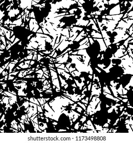 Monochrome Grunge Pattern. Abstract Black and White Texture with Scratched Lines, Spots and Blobs for Card, Print, Mobile Applications. Modern Rough Halftone Pattern with Different Elements.