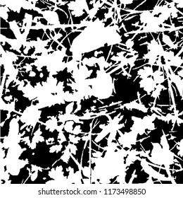 Monochrome Grunge Pattern. Abstract Black and White Texture with Scratched Lines, Spots and Blobs for Web Applications, Wallpaper, Print. Retro Rough Halftone Background with Different Elements.