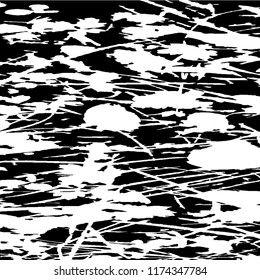 Monochrome Grunge Pattern. Abstract Black and White Texture with Scratched Lines, Spots and Blobs for Card, Print, Mobile Applications. Vintage Rough Halftone Background with Different Elements.