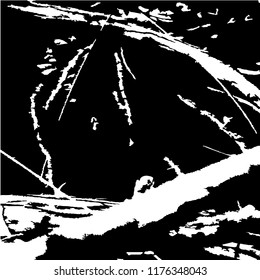 Monochrome Grunge Pattern. Abstract Black and White Texture with Scratched Lines, Spots and Blobs for Card, Print, Mobile Applications. Trendy Rough Halftone Background with Different Elements.