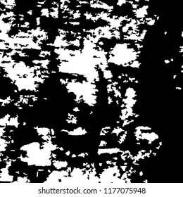 Monochrome Grunge Pattern. Abstract Black and White Texture with Scratched Lines, Spots and Blobs for Web Applications, Banner, Card. Retro Rough Halftone Background with Different Elements.