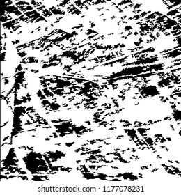 Monochrome Grunge Pattern. Abstract Black and White Texture with Scratched Lines, Spots and Blobs for Web Applications, Banner, Card. Trendy Rough Halftone Background with Different Elements.