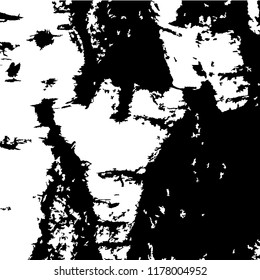 Monochrome Grunge Pattern. Abstract Black and White Texture with Scratched Lines, Spots and Blobs for Wallpaper, Print, Card. Retro Rough Halftone Background with Different Elements.