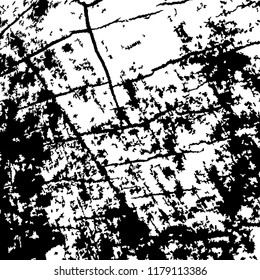 Monochrome Grunge Pattern. Abstract Black and White Texture with Scratched Lines, Spots and Blobs for Print, Card, Banner. Vintage Rough Halftone Background with Different Elements.