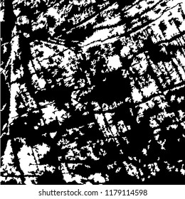 Monochrome Grunge Pattern. Abstract Black and White Texture with Scratched Lines, Spots and Blobs for Print, Card, Banner. Vintage Rough Halftone Background with Different Elements.