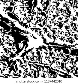 Monochrome Grunge Pattern. Abstract Black and White Texture with Scratched Lines, Spots and Blobs for Print, Card, Banner. Vintage Rough Halftone Pattern with Different Elements.