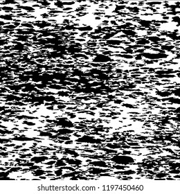 Monochrome Grunge Pattern. Abstract Black and White Texture with Scratched Lines, Spots and Blobs for Banner, Card, Wallpaper. Trendy Rough Halftone Background with Different Elements.