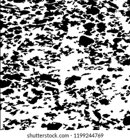 Monochrome Grunge Pattern. Abstract Black and White Texture with Scratched Lines, Spots and Blobs for Print, Card, Banner. Retro Rough Halftone Pattern with Different Elements.