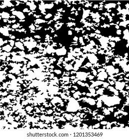 Monochrome Grunge Pattern. Abstract Black and White Texture with Scratched Lines, Spots and Blobs for Print, Card, Banner. Retro Rough Halftone Background with Different Elements.