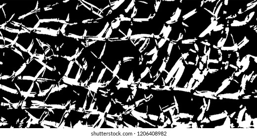 Monochrome Grunge Pattern. Abstract Black and White Texture with Scratched Lines, Spots and Blobs for Print, Card, Banner. Trendy Rough Halftone Background with Different Elements.