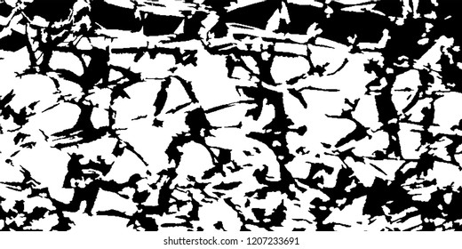 Monochrome Grunge Pattern. Abstract Black and White Texture with Scratched Lines, Spots and Blobs for Wallpaper, Print, Card. Modern Rough Halftone Pattern with Different Elements.