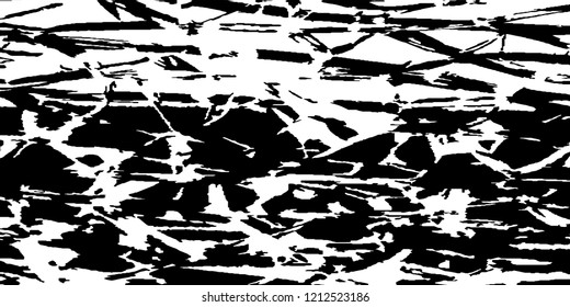 Monochrome Grunge Pattern. Abstract Black and White Texture with Scratched Lines, Spots and Blobs for Web Applications, Wallpaper, Print. Retro Rough Halftone Background with Different Elements.