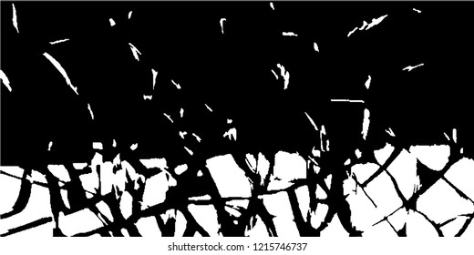Monochrome Grunge Pattern. Abstract Black and White Texture with Scratched Lines, Spots and Blobs for Wallpaper, Print, Card. Retro Rough Halftone Background with Different Elements.