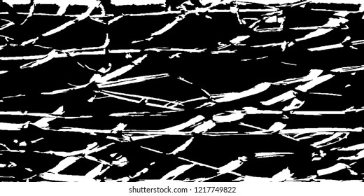 Monochrome Grunge Pattern. Abstract Black and White Texture with Scratched Lines, Spots and Blobs for Print, Card, Banner. Modern Rough Halftone Background with Different Elements.