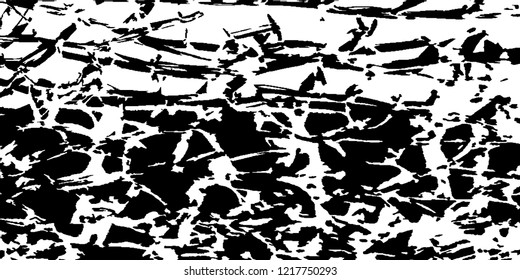 Monochrome Grunge Pattern. Abstract Black and White Texture with Scratched Lines, Spots and Blobs for Banner, Card, Wallpaper. Retro Rough Halftone Background with Different Elements.