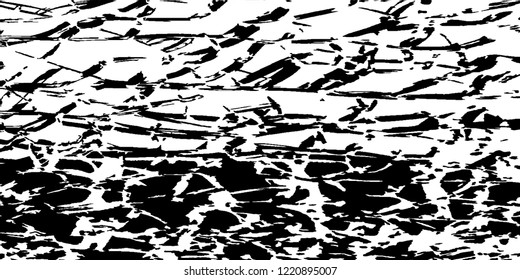 Monochrome Grunge Pattern. Abstract Black and White Texture with Scratched Lines, Spots and Blobs for Wallpaper, Print, Card. Vintage Rough Halftone Pattern with Different Elements.