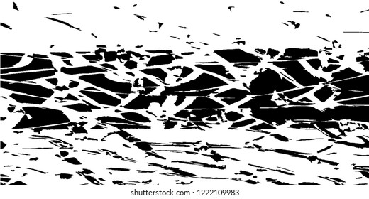 Monochrome Grunge Pattern. Abstract Black and White Texture with Scratched Lines, Spots and Blobs for Print, Card, Banner. Retro Rough Halftone Pattern with Different Elements.