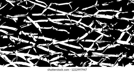Monochrome Grunge Pattern. Abstract Black and White Texture with Scratched Lines, Spots and Blobs for Print, Card, Banner. Retro Rough Halftone Pattern with Different Elements.